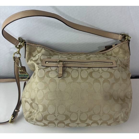 COACH Convertible Hobo Shoulder Bag Crossbody Tan Green Stripe Purse F29941 - Picture 8 of 16